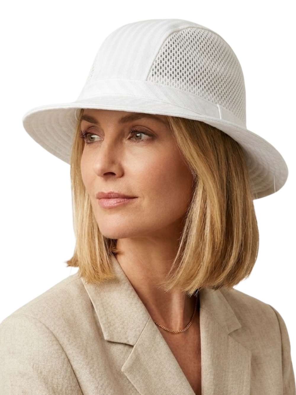 NWT Meteo France designer quiet luxury ivory white linen blend mesh sun hat 58